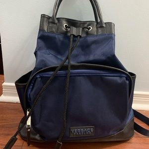 Versace unisex bag pack in navy blue with black leather